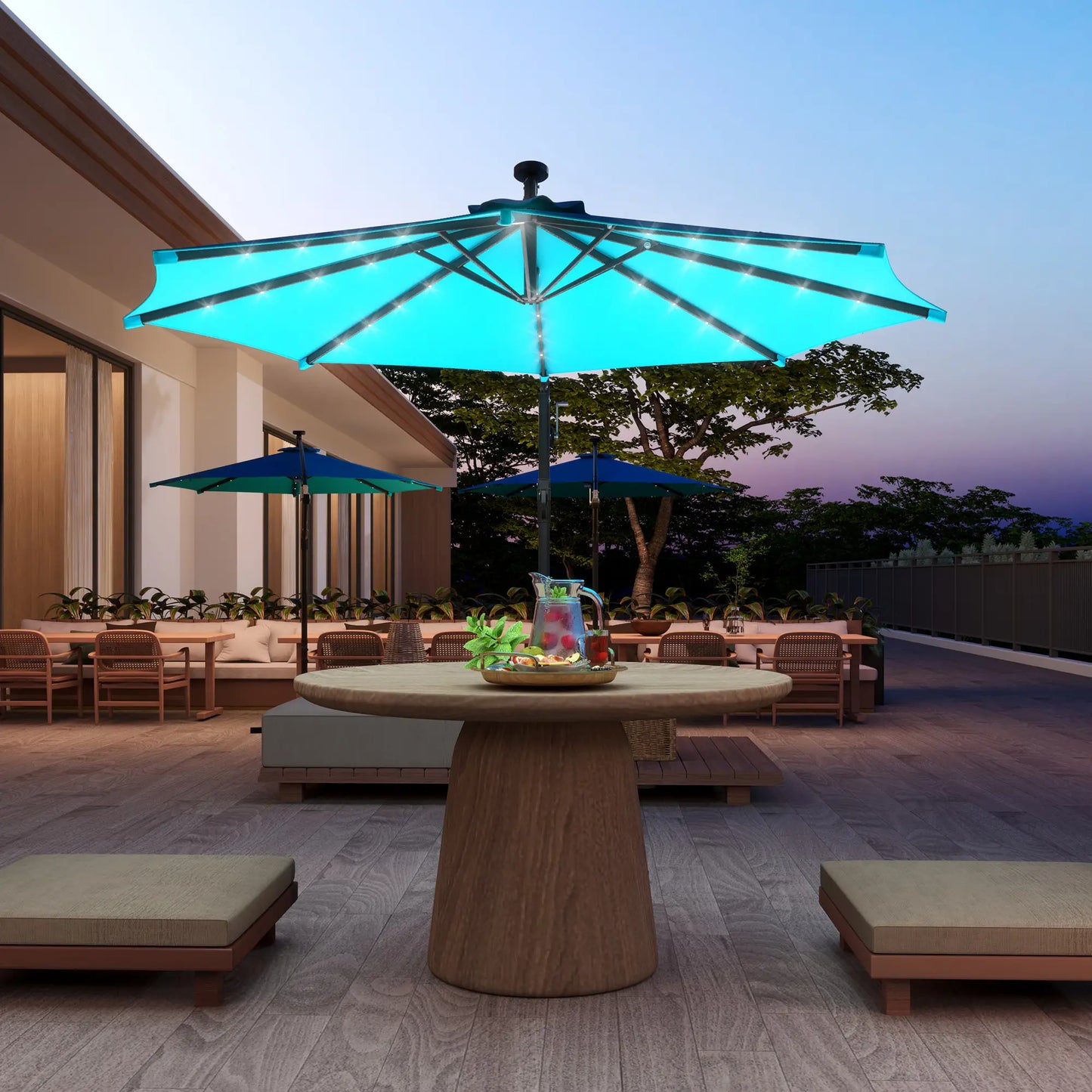 10ft Outdoor Cantilever Umbrella, Solar Lights, Adjustable Angle, Turquoise Offset Cantilever Umbrellas at Gallery Canada