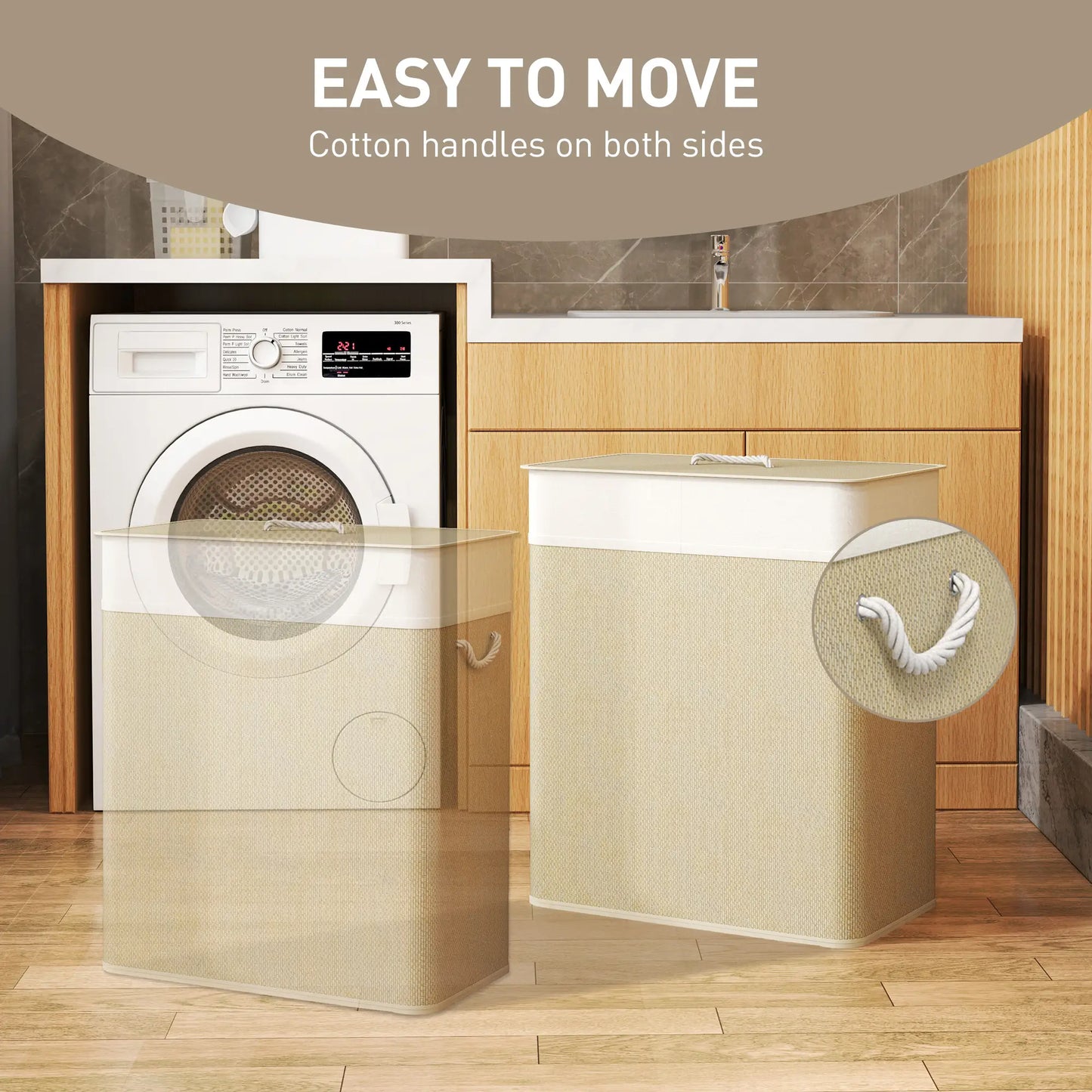 Double Laundry Basket with Lid, 100L Bamboo Hamper, Natural Clothing Storage at Gallery Canada