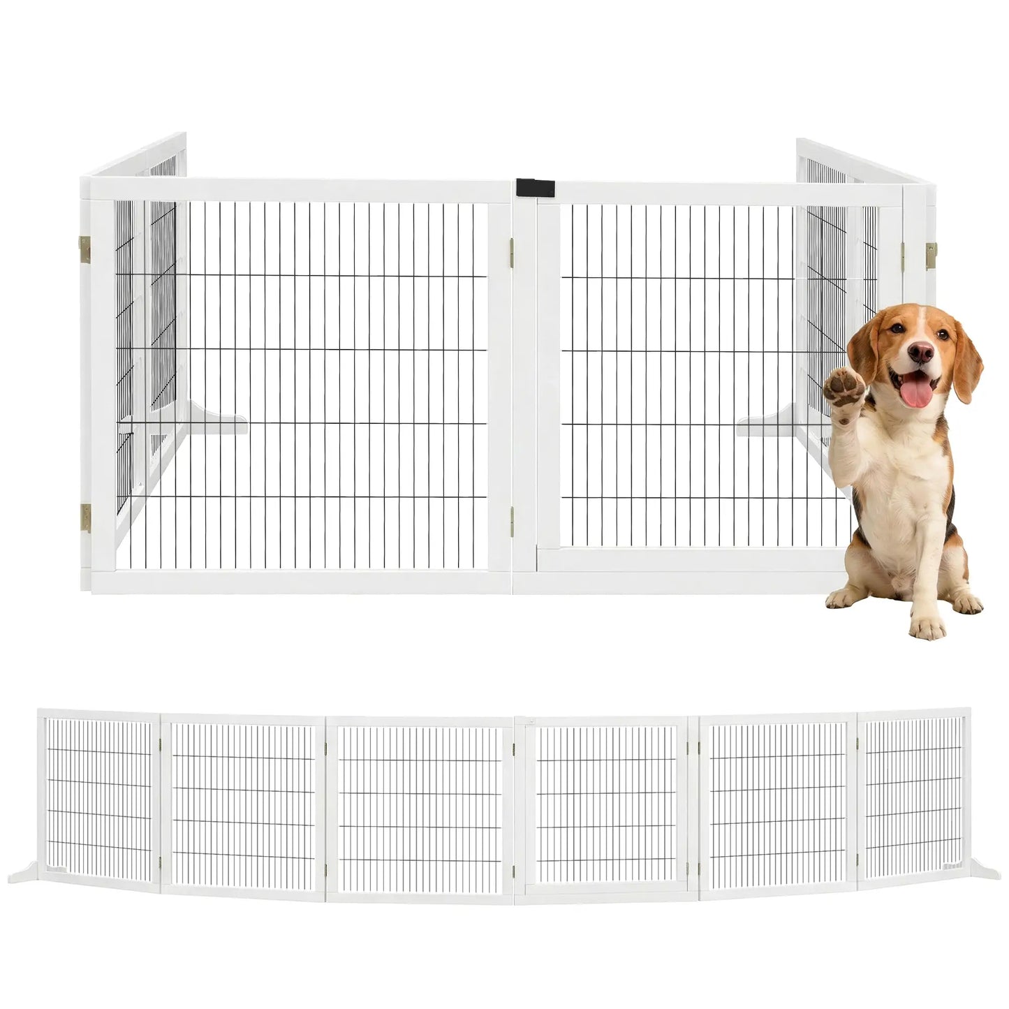 Wooden Freestanding Pet Gate, 2 Support Feet, White Houses, Kennels & Pens at Gallery Canada