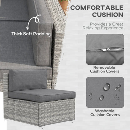 7pc Garden Wicker Sectional Set, Tea Table, Patio Rattan Sofa, Grey Patio Furniture Sets at Gallery Canada