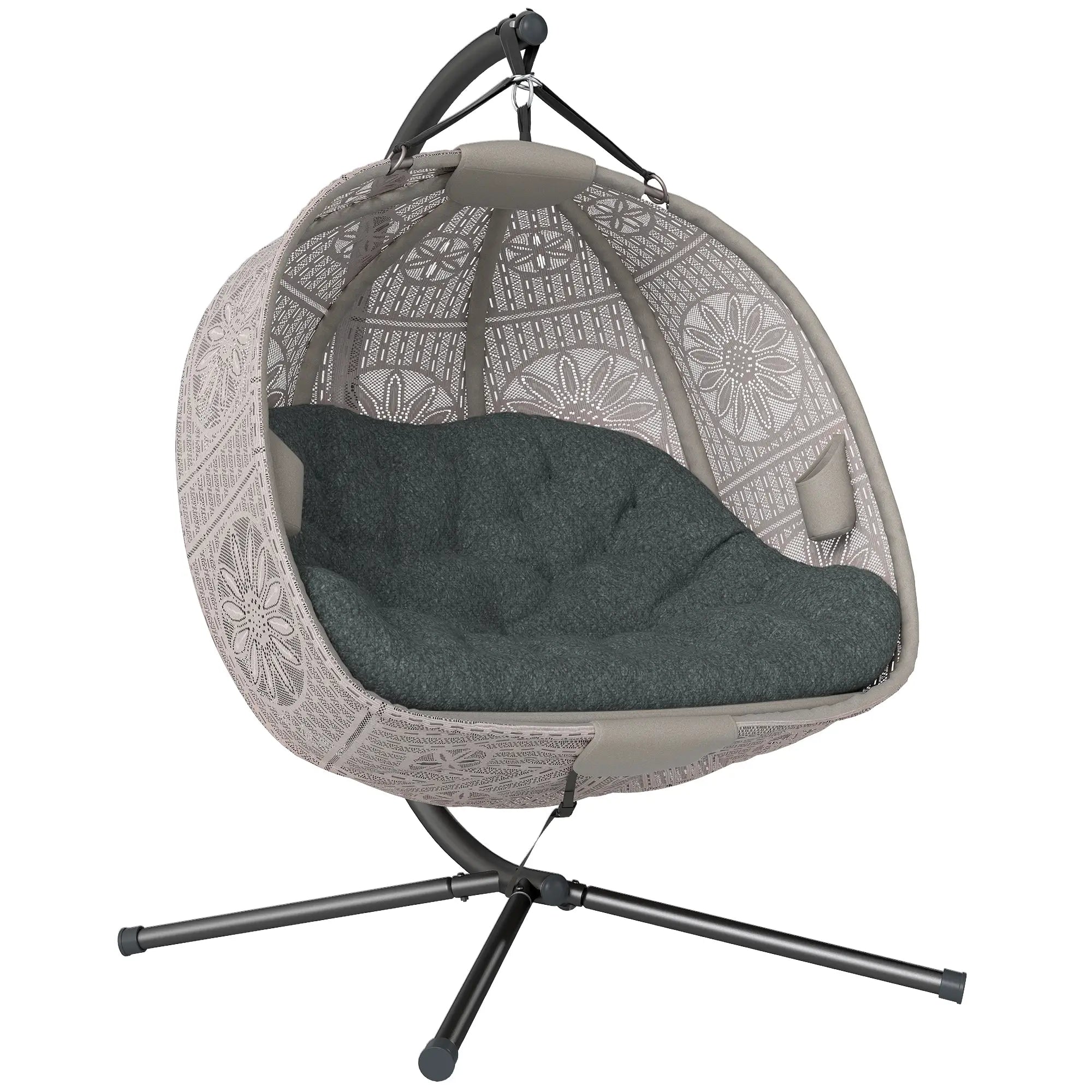 Hanging Egg Chair With Stand, Dark Grey Patio Swings with Stand at Gallery Canada
