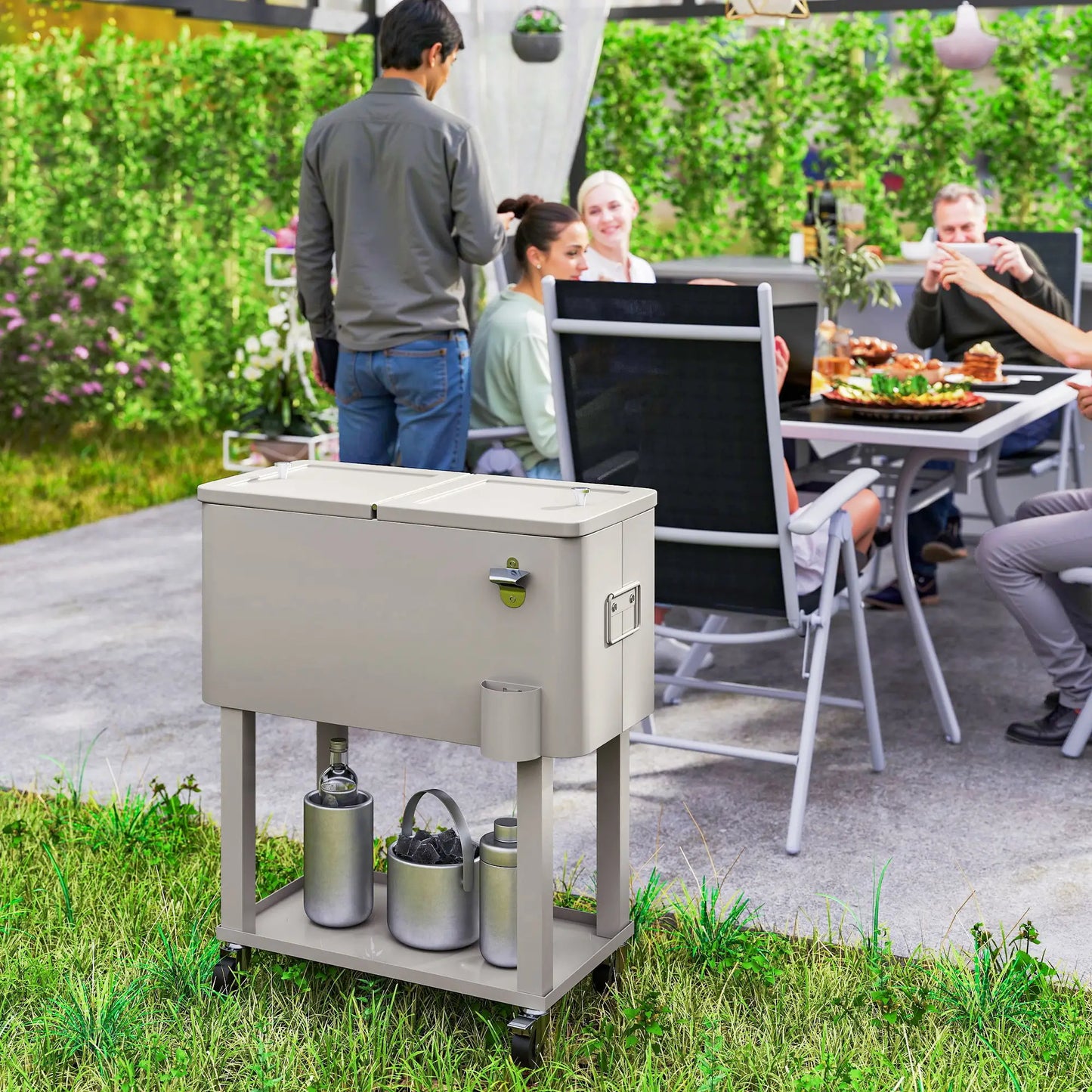 60 Quart Rolling Outdoor Cooler, Portable Cart With Locking Wheels, Silver Cooler Boxes at Gallery Canada