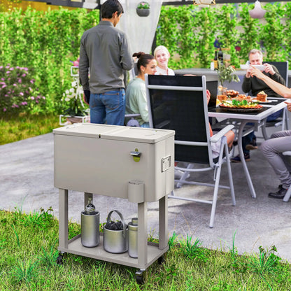 60 Quart Rolling Outdoor Cooler, Portable Cart With Locking Wheels, Silver Cooler Boxes at Gallery Canada