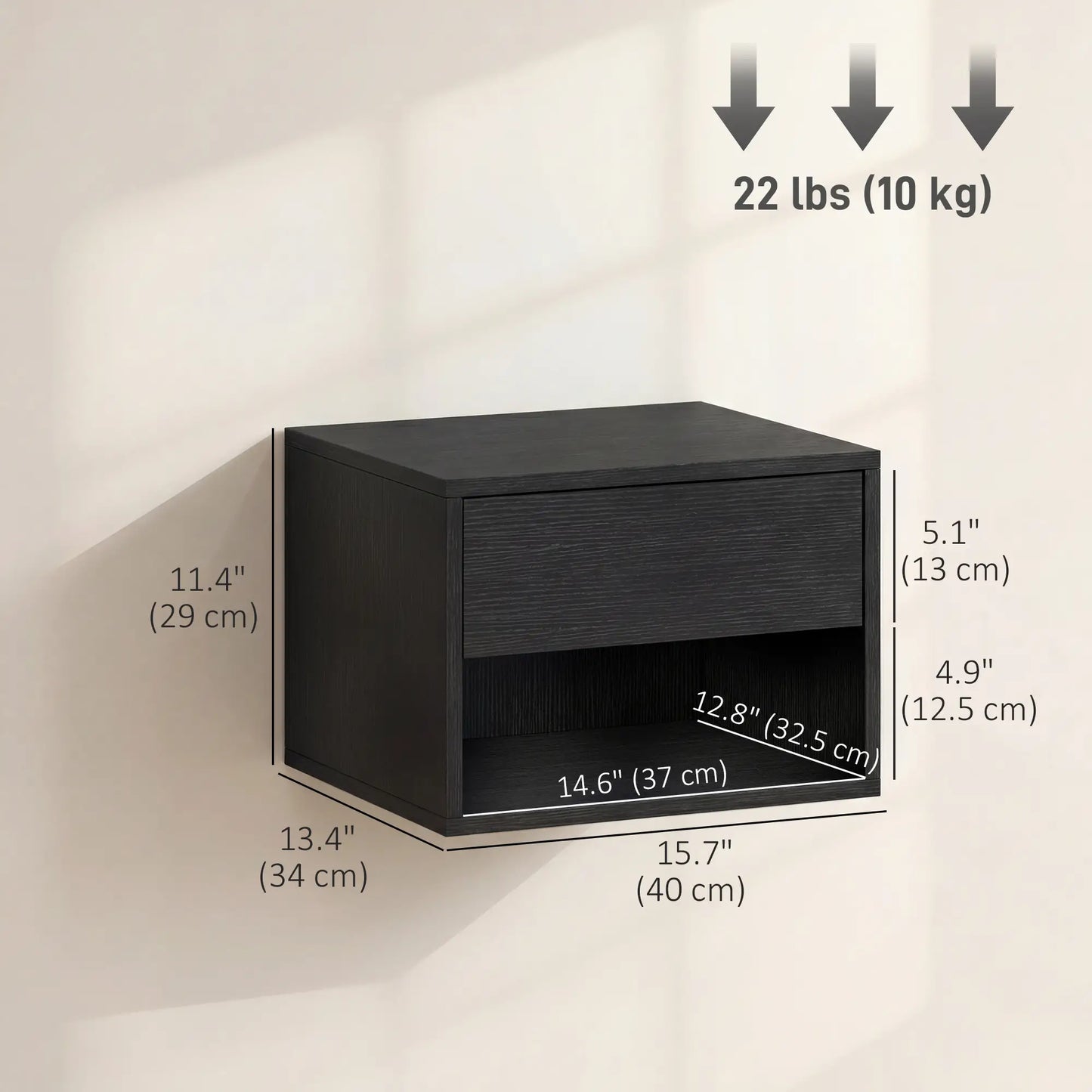 Floating Nightstand Set of 2, Wall Mounted Bedside Table with Drawer, Black