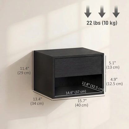 Floating Nightstand Set of 2, Wall Mounted Bedside Table with Drawer, Black