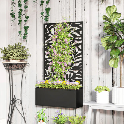 Raised Garden Bed With Trellis, 24" x 9.1" x 44.5", Black Galvanized Planter Boxes at Gallery Canada