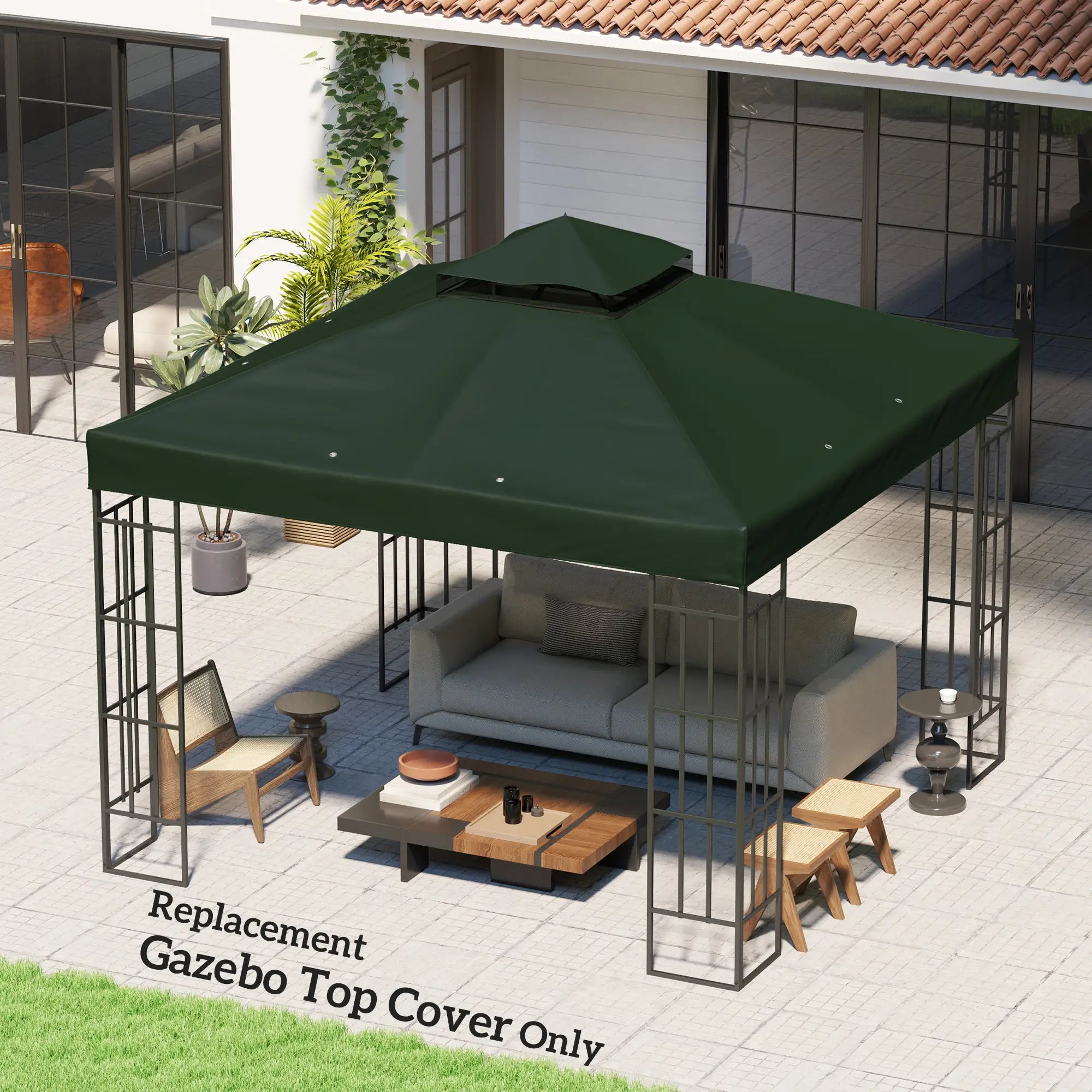 10' x 10' Gazebo Canopy Replacement Cover, UPF30+, Top Cover Only, Green Gazebo Canopy Replacement at Gallery Canada