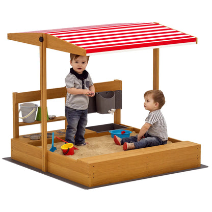 Kids Sandbox with Cover, Wooden Sand Box with Seat, Storage, 3-7 Years, Red Sandboxes & Accessories at Gallery Canada