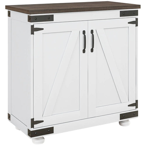 Sideboard Buffet, Kitchen Cabinet with Barn Door, Adjustable Shelves, White, Brown
