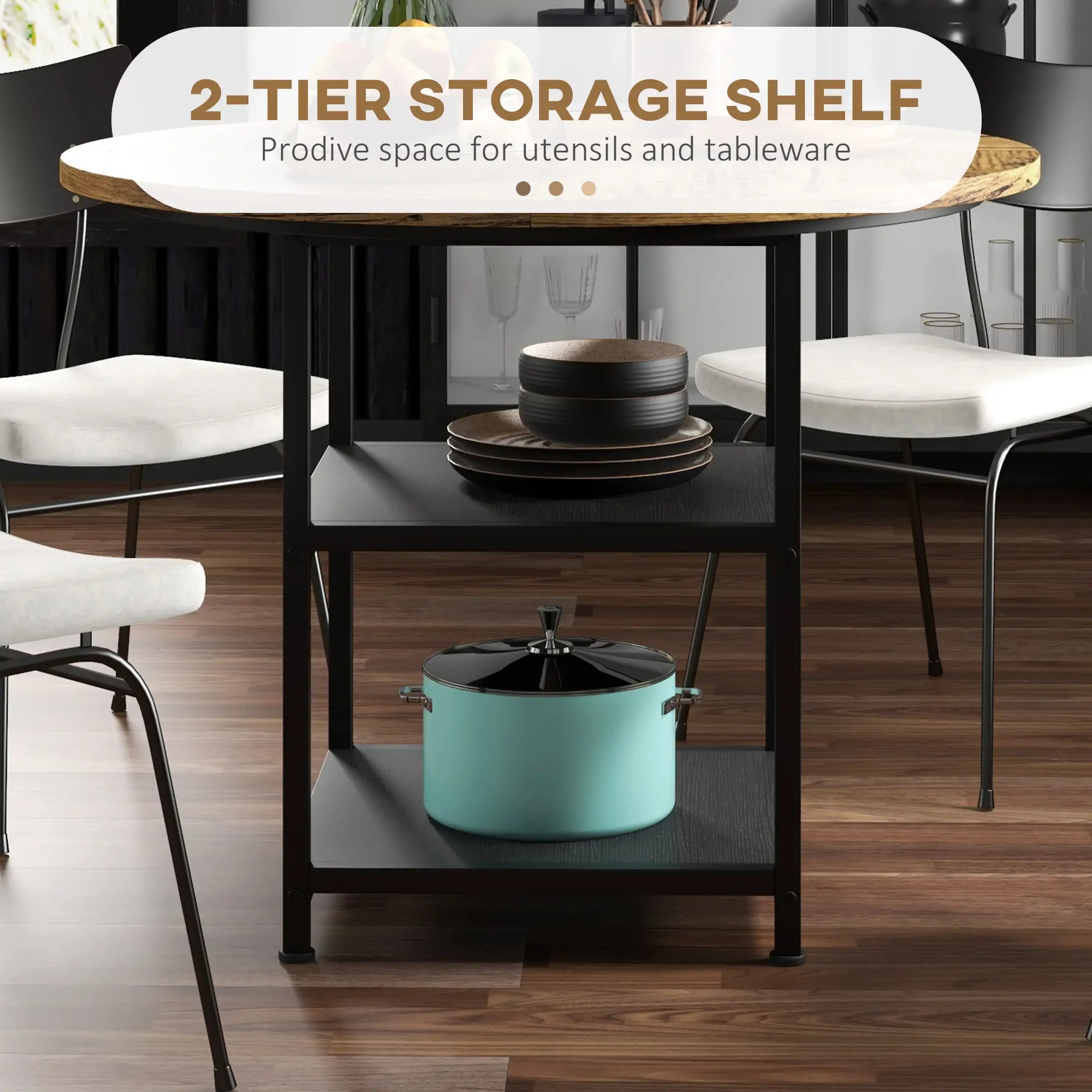 Round Kitchen Table, 39.4 Inch, Storage Shelves, Rustic Brown Bar Tables & Dining Tables at Gallery Canada