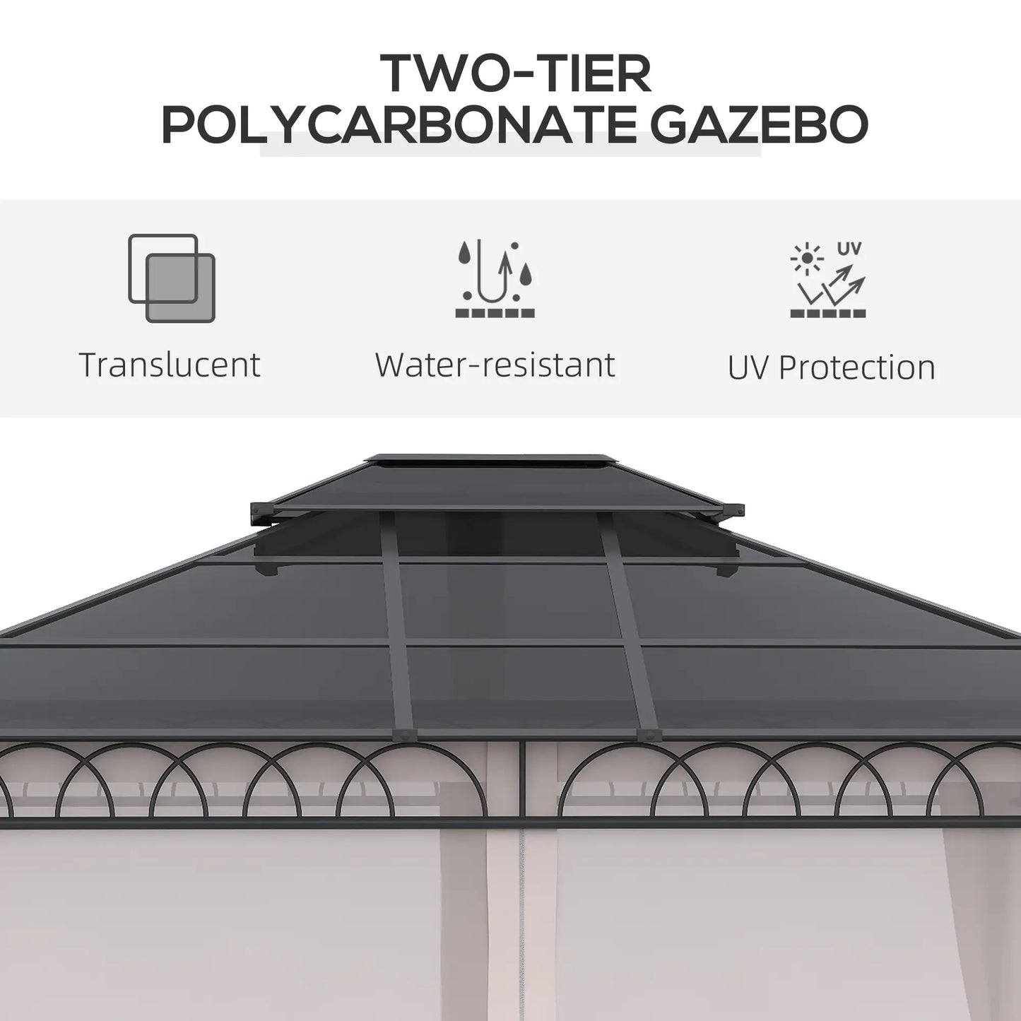 10' x 12' Hardtop Gazebo, Steel Frame, Nettings, Curtains, Khaki Gazebos at Gallery Canada