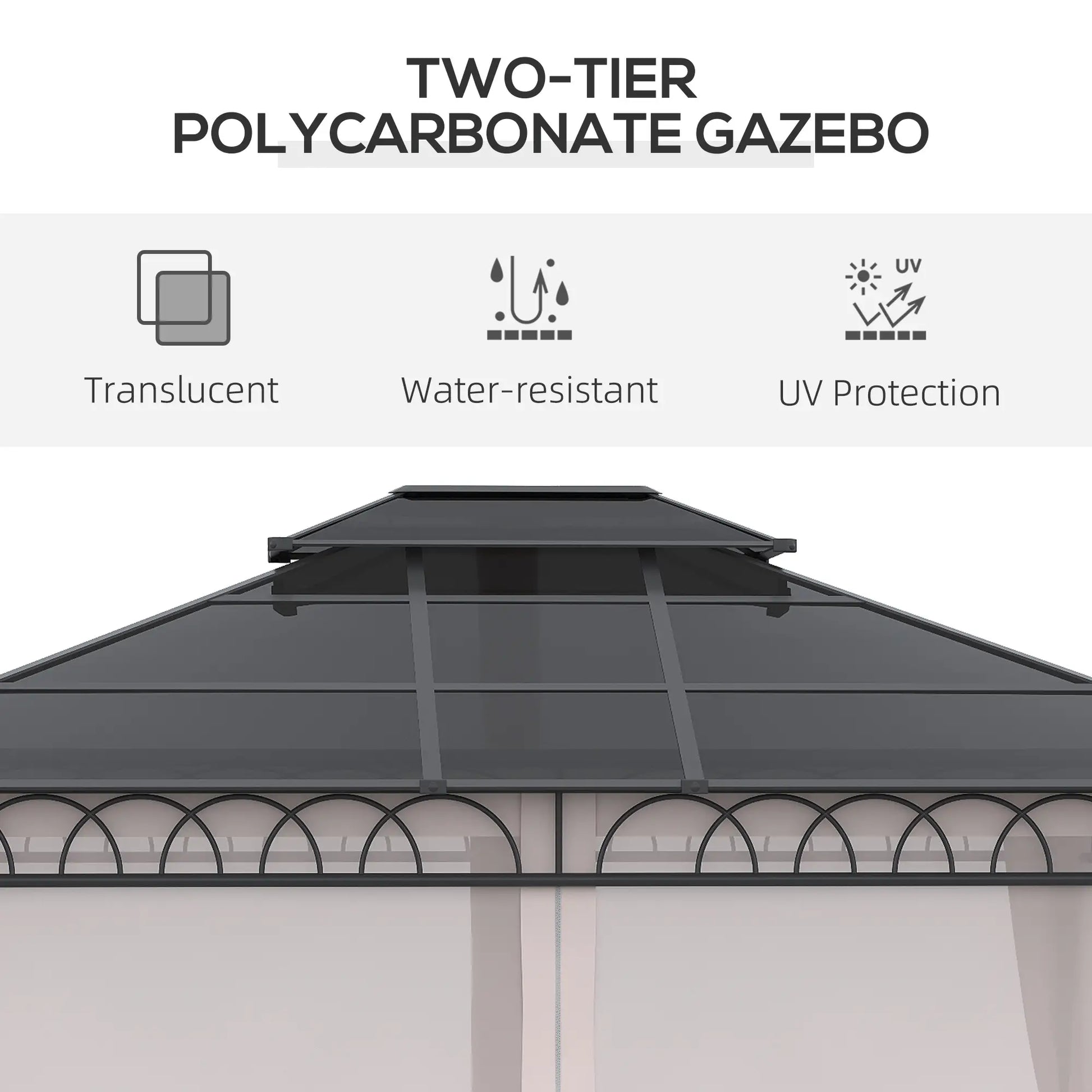 10' x 12' Hardtop Gazebo, Steel Frame, Nettings, Curtains, Khaki Gazebos at Gallery Canada
