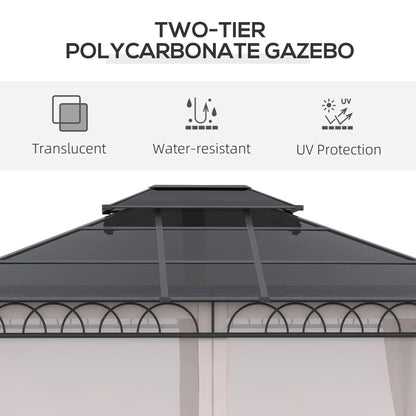10' x 12' Hardtop Gazebo, Steel Frame, Nettings, Curtains, Khaki Gazebos at Gallery Canada
