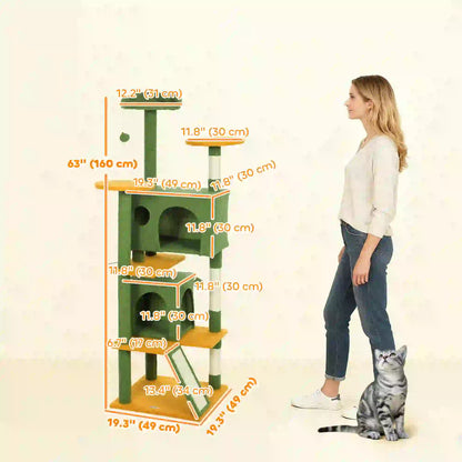 63" Cat Tree, Multi-Level Tower, Scratching Posts, Condos, Bed, Green Multi-Level Cat Towers at Gallery Canada