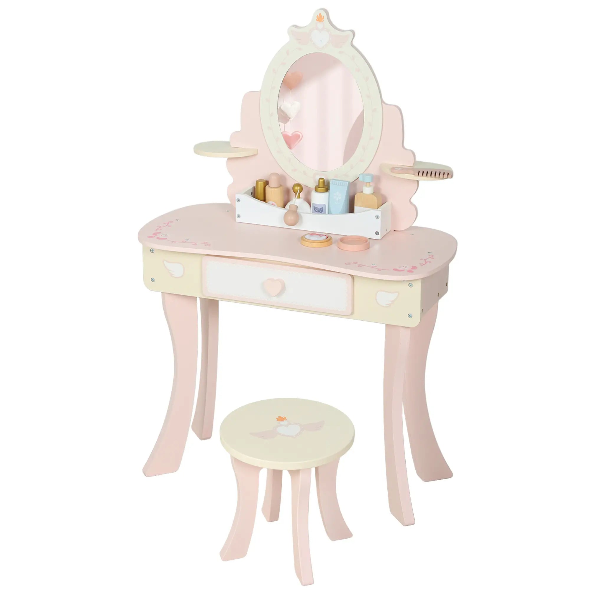 Kids Vanity Set with Mirror, Stool, 7 Accessories, Pink Toy Vanity Pink at Gallery Canada