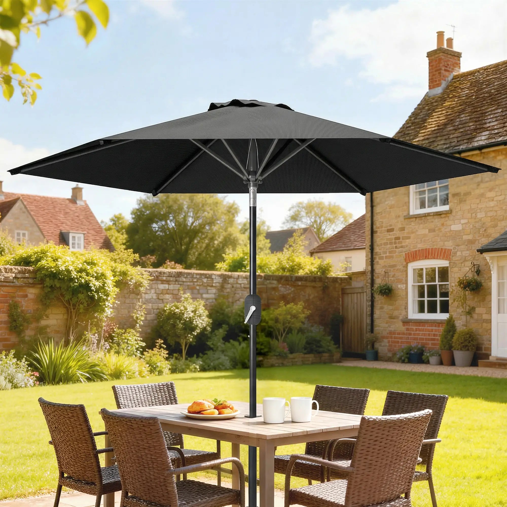 Patio Sun Umbrella, Outdoor Parasol, 6 Ribs, Black Sun Umbrellas at Gallery Canada