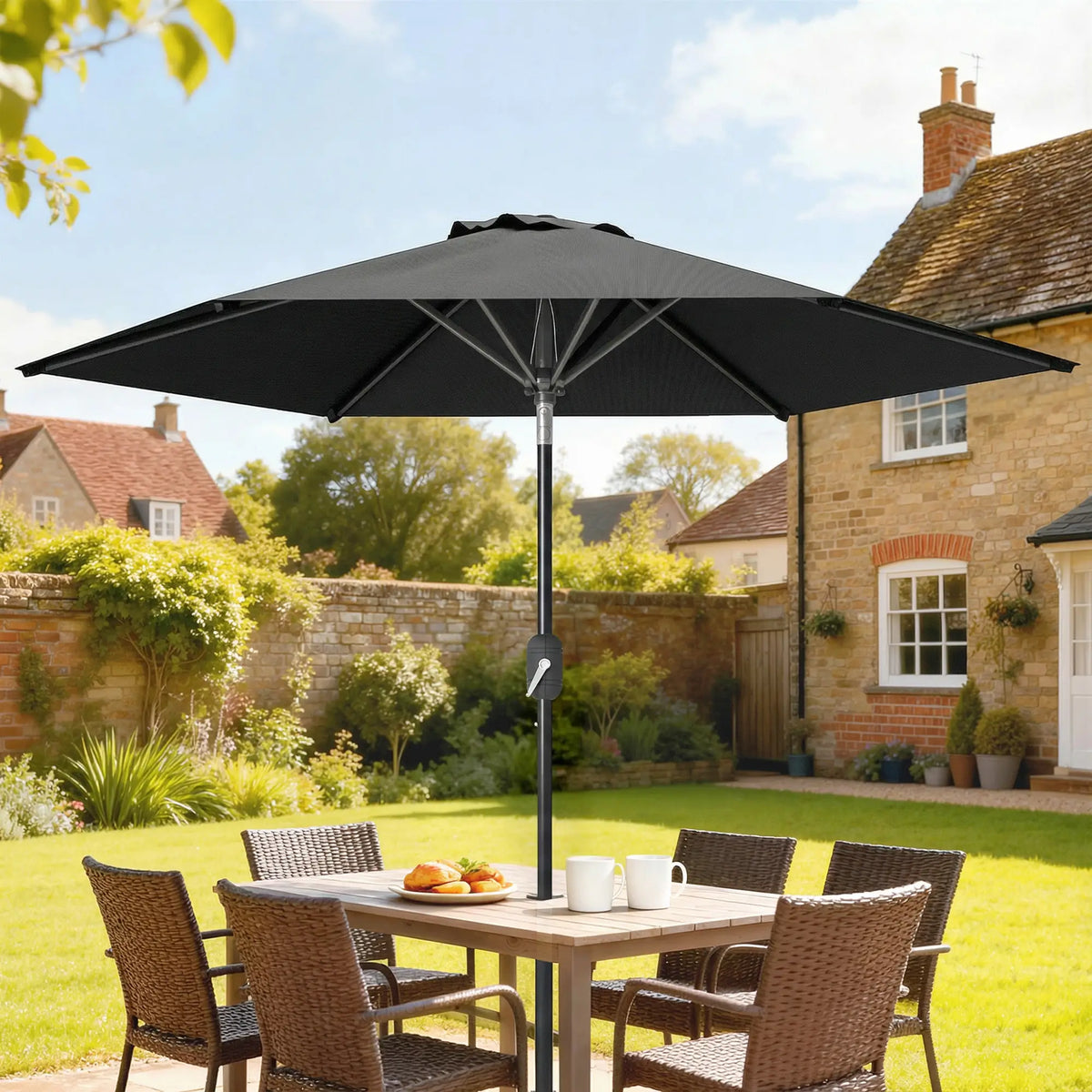 Patio Sun Umbrella, Outdoor Parasol, 6 Ribs, Black Sun Umbrellas at Gallery Canada