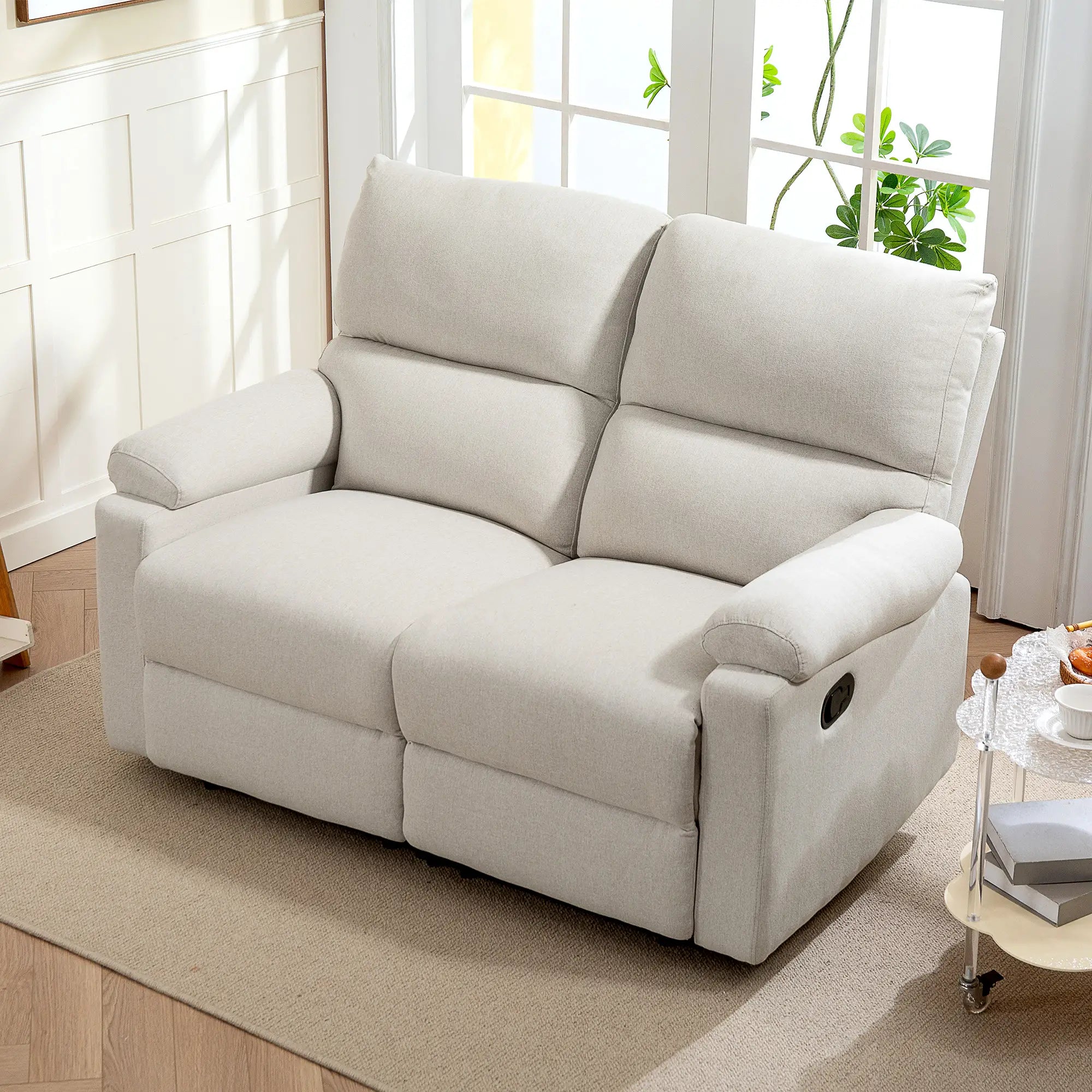 2 Seater Reclining Chair, Loveseat with Footrest, Cream White Sofas & Reclining Chairs at Gallery Canada