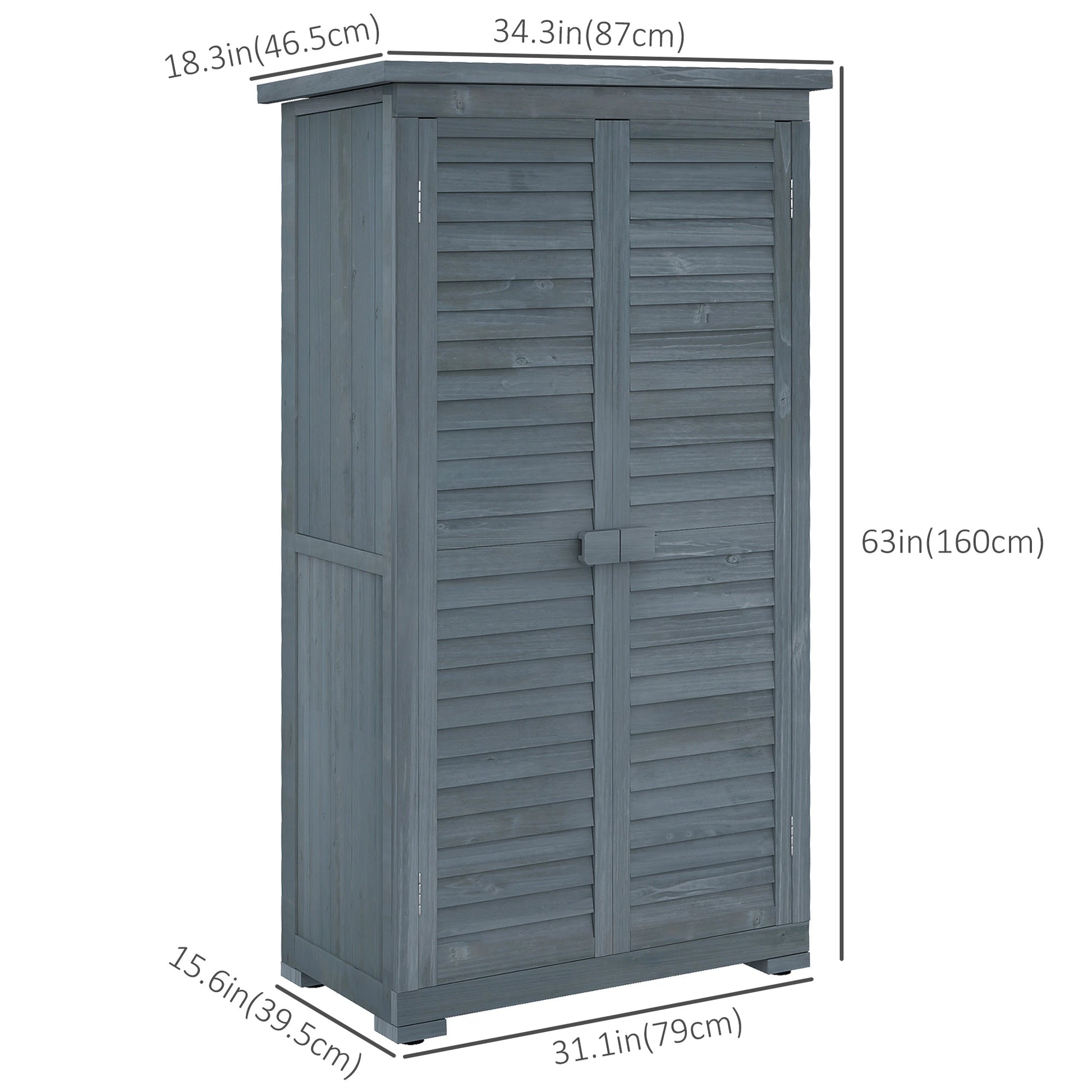 Outdoor Garden Shed, Wooden Tool Storage, 3-Tier Shelves, 34.3" x 18.3" x 63", Grey Sheds at Gallery Canada