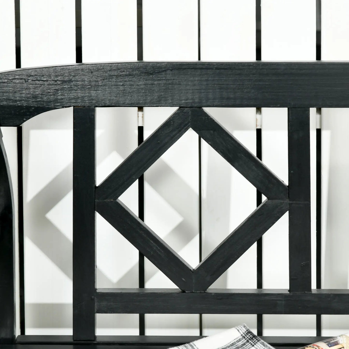 Wooden Outdoor Bench, 3 Person, Diamond Backrest, Slatted Seat, 792 LBS, Black Outdoor Benches at Gallery Canada