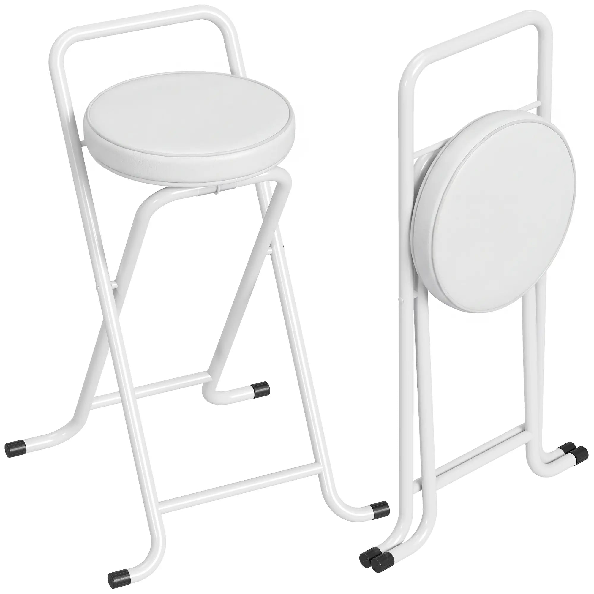 Foldable Bar Stools Set Of 2, PU Cushioned Seat With Footrest, White Bar Stools at Gallery Canada