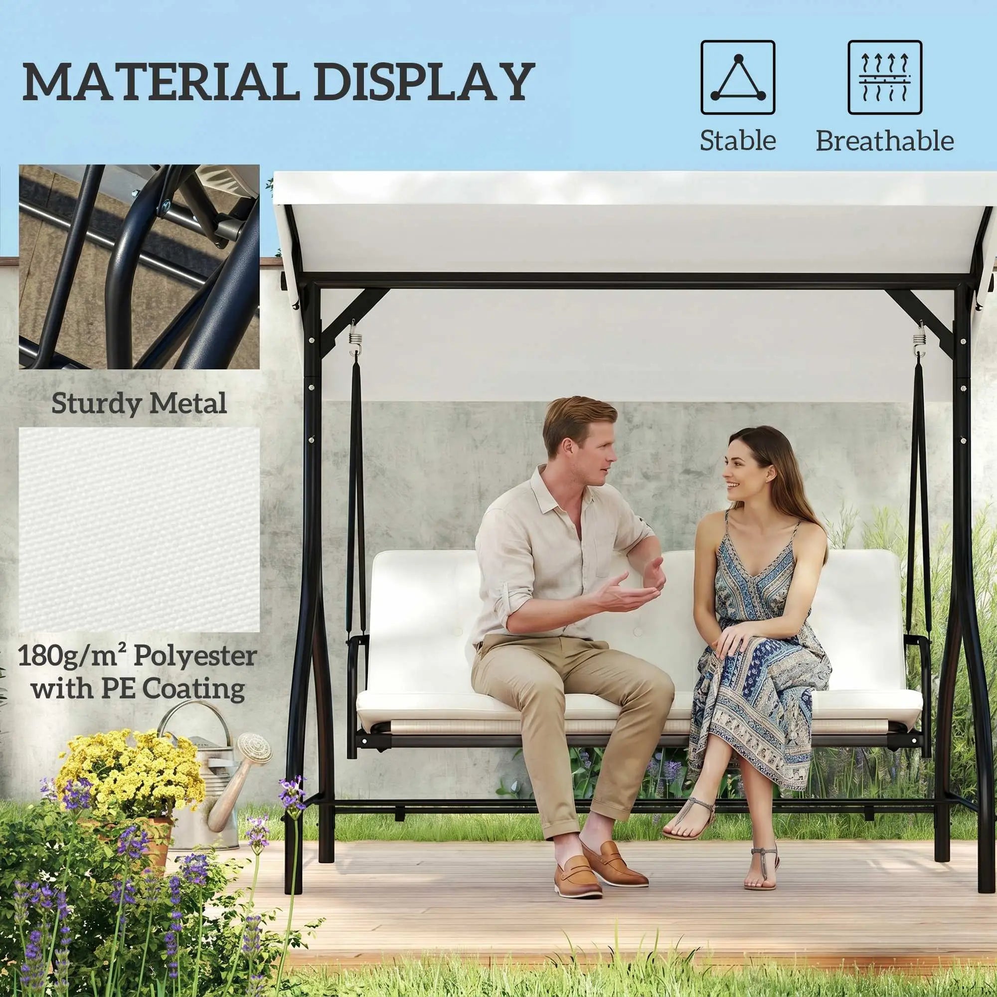 Convertible Patio Swing Bed with Canopy, 3 Seater, White Porch Swings with Canopy at Gallery Canada