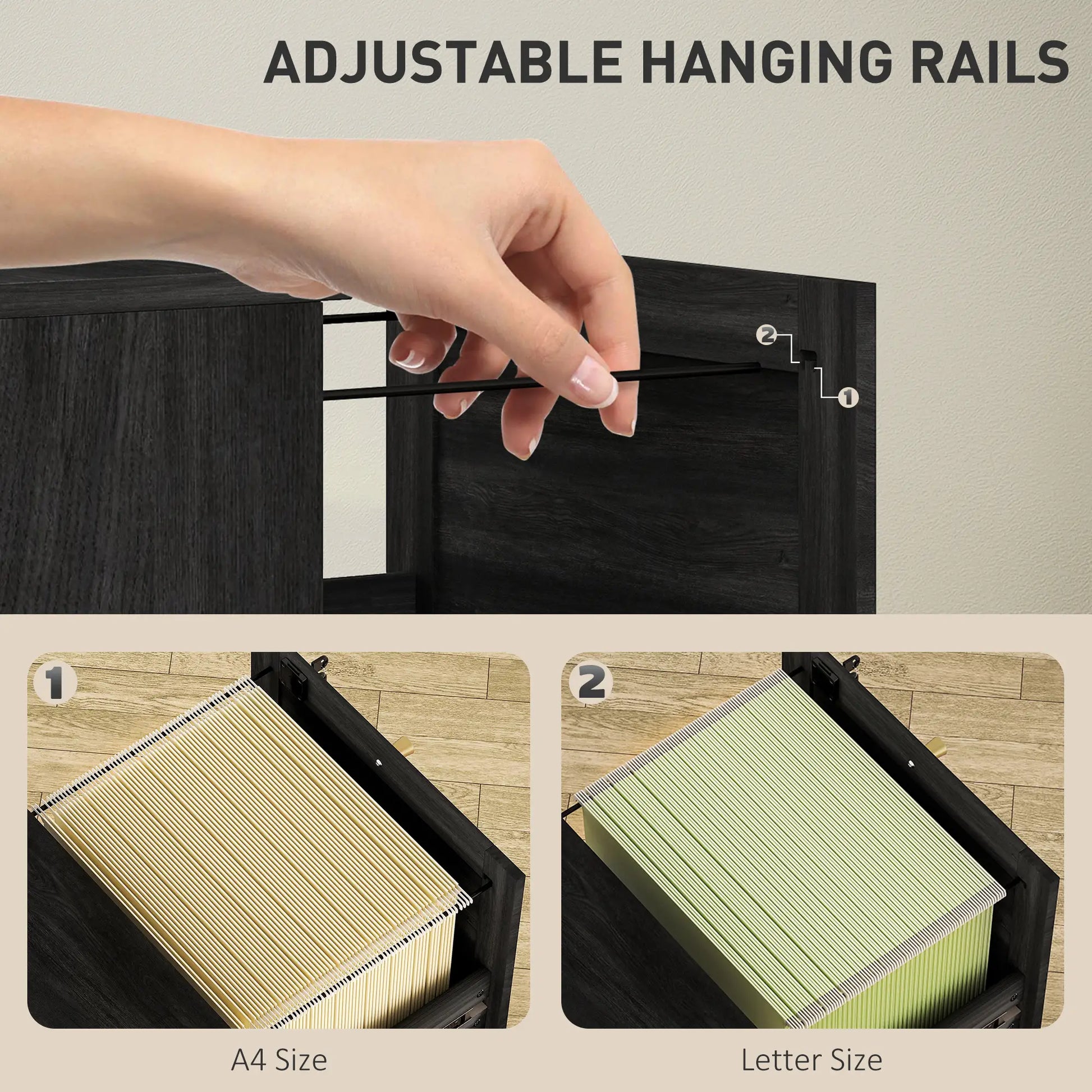 2 Drawer Filing Cabinet with Lock, Boho Style, A4 Letter Size, Black Office Cabinets & Cupboards at Gallery Canada