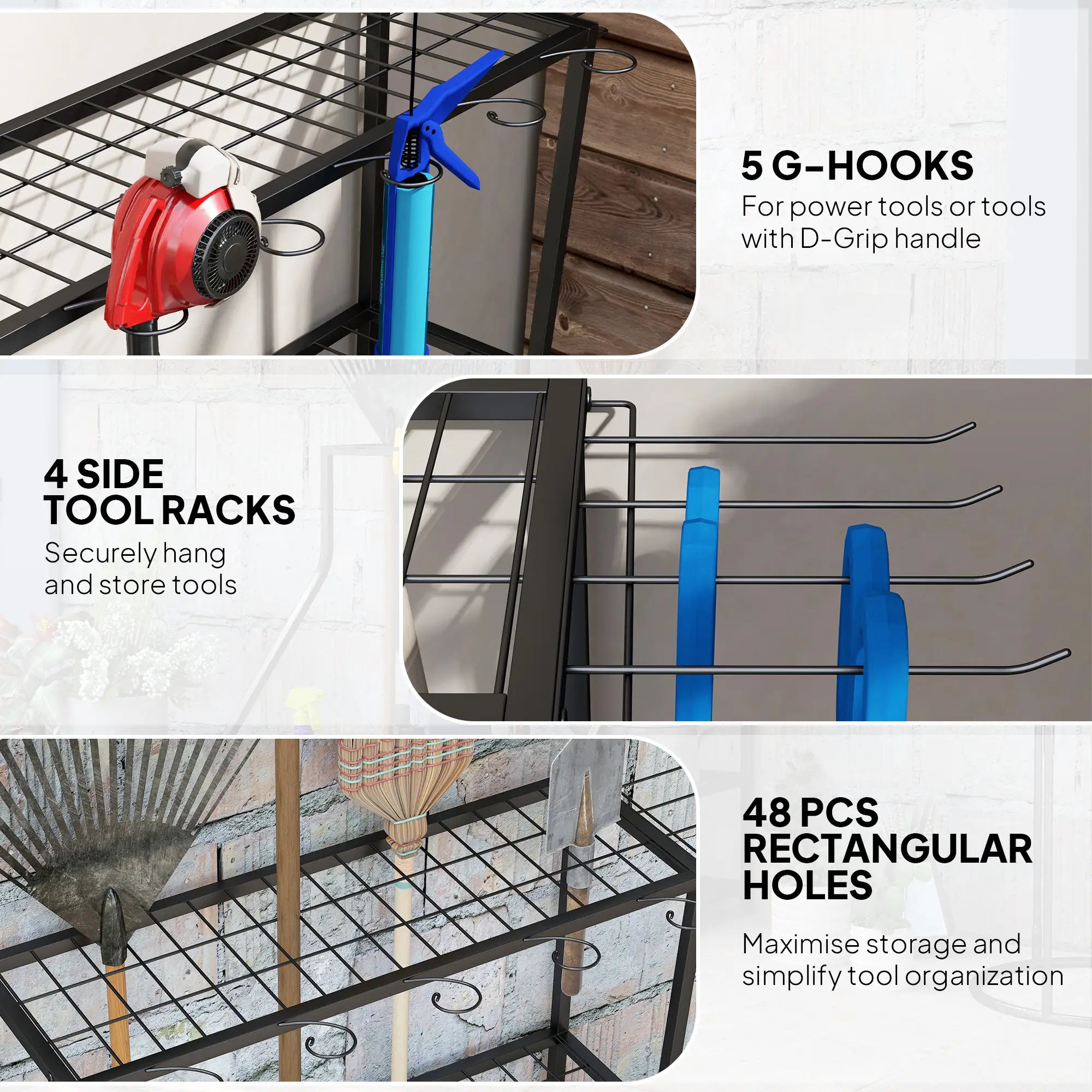 3-Tier Yard Tool Rack, Garden Organizer with Hooks, Black Garden Accessories at Gallery Canada