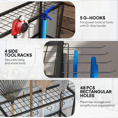 3-Tier Yard Tool Rack, Garden Organizer with Hooks, Black Garden Accessories at Gallery Canada