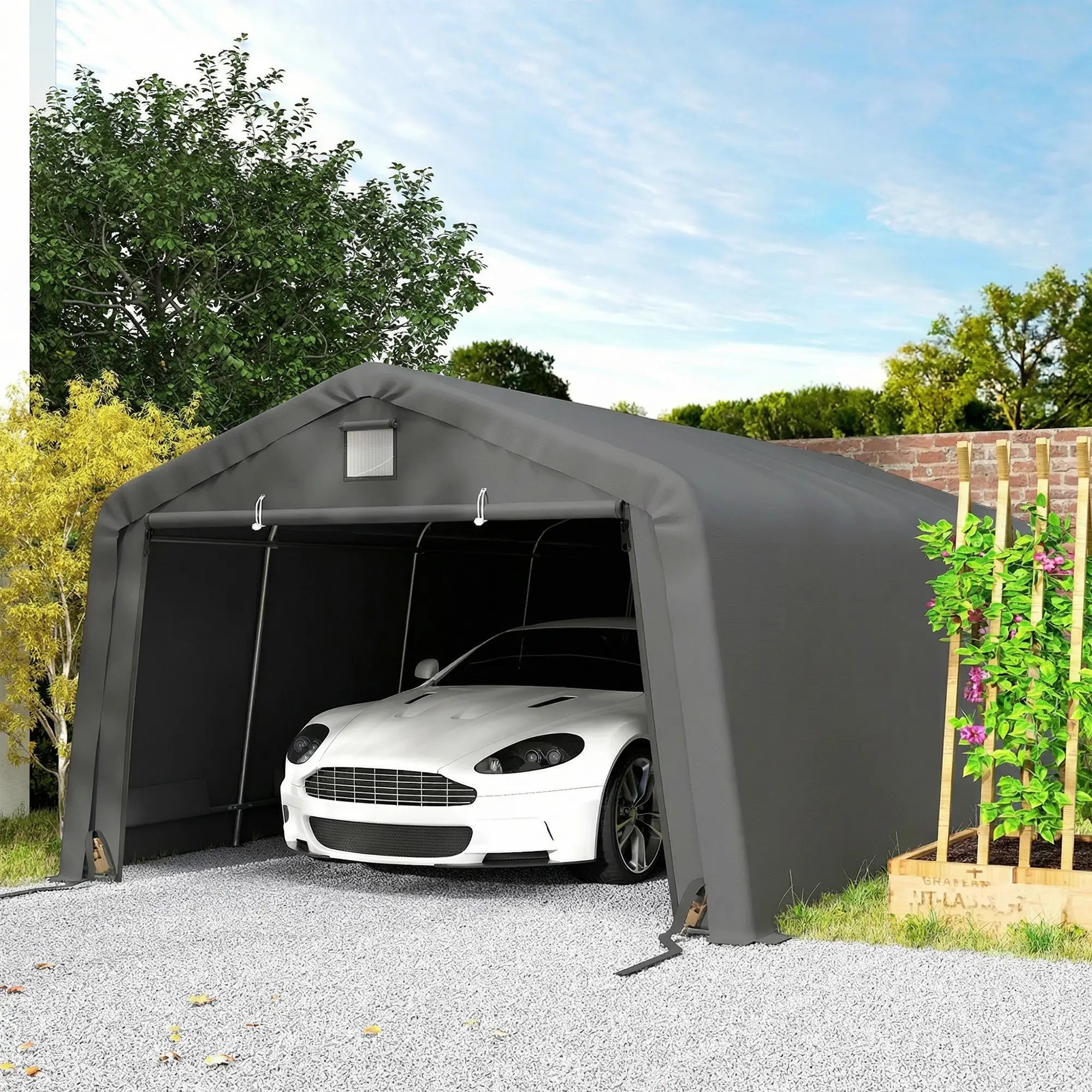 12' x 20' Portable Garage, Heavy Duty Carport, Dark Grey Car Shelters at Gallery Canada