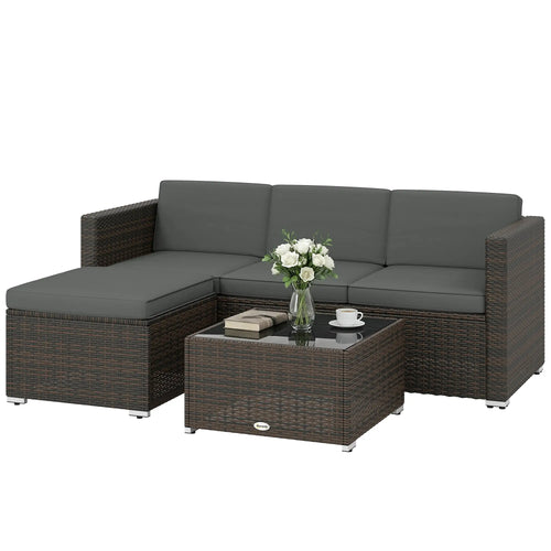 3 Piece Patio Furniture Set With Cushions, Outdoor PE Rattan Wicker, Dark Grey