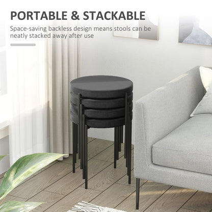 Round Backless Dining Chairs, Stacking Stools Set of 4, Black Dining Chairs at Gallery Canada