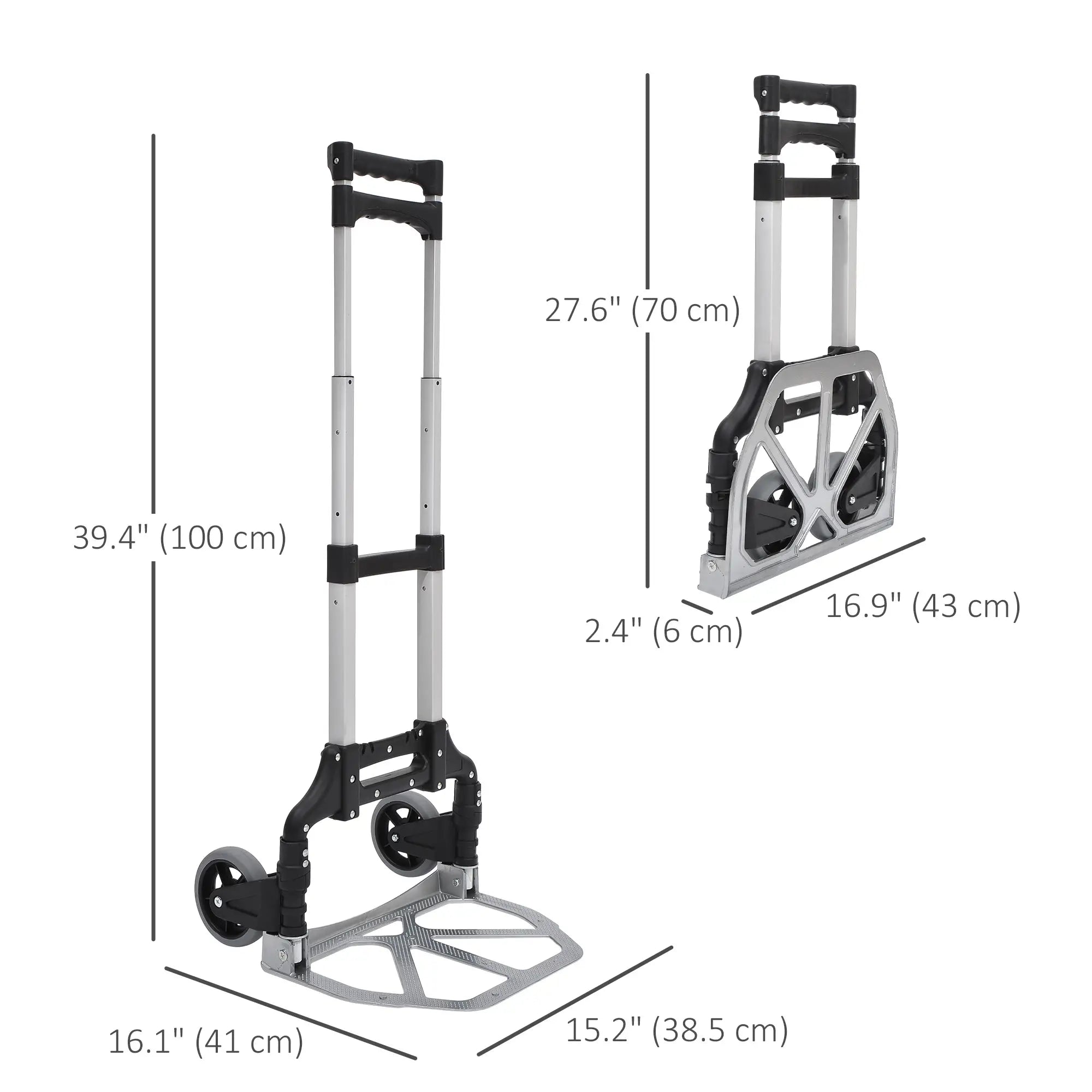 Folding Hand Truck, 2 Wheels, Heavy Duty, 3 Level Handle, 154lbs Capacity, Aluminum Folding Hand Trucks at Gallery Canada