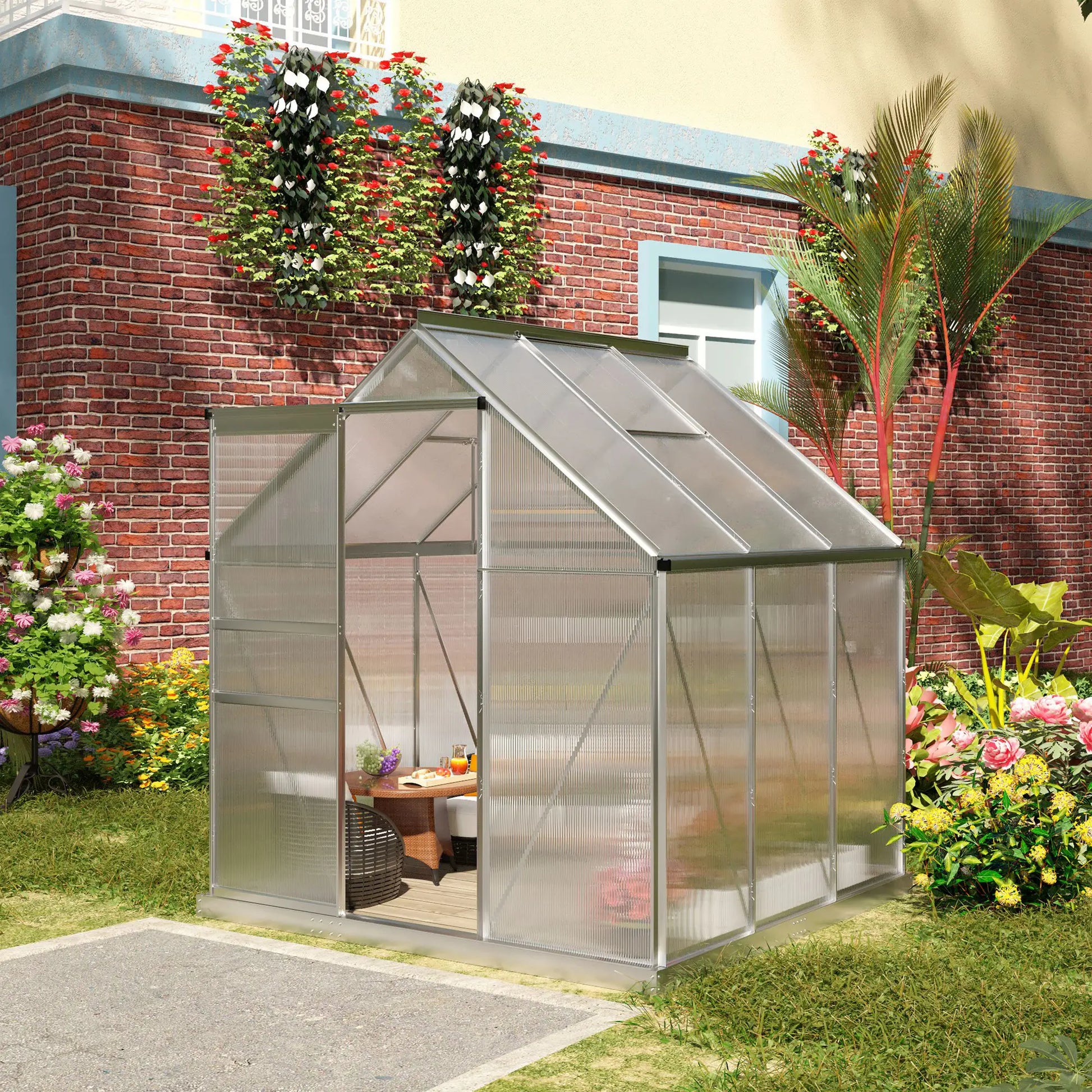 6' x 6' x 6.5' Polycarbonate Greenhouse, Walk-In, Adjustable Roof Vent, Galvanized Base, Sliding Door, Clear Walk In Greenhouses at Gallery Canada