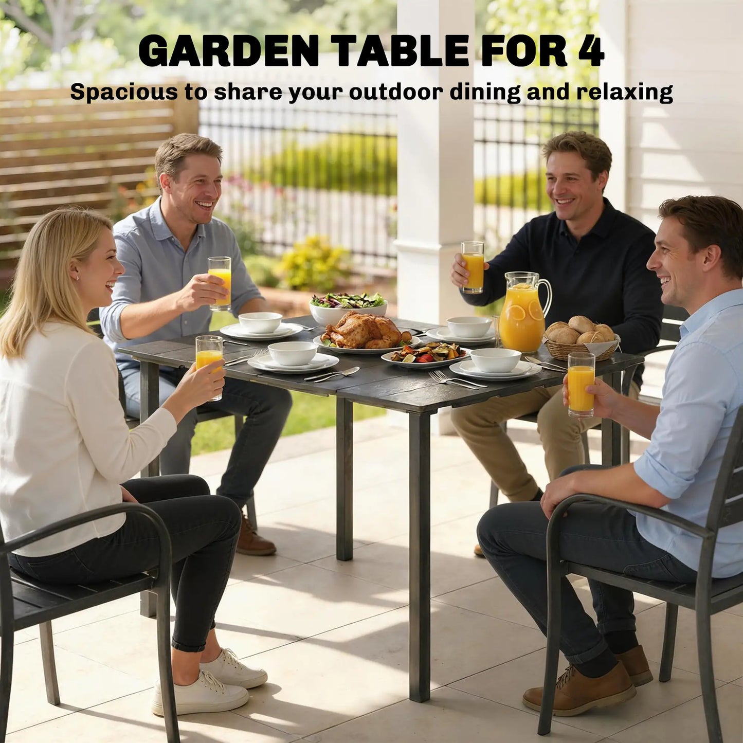 Rectangular Patio Table, HDPE Top Metal Frame, Outdoor Dining For 4 Patio Dining Tables at Gallery Canada