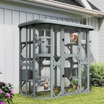 71" Wooden Cat Enclosure, With Platforms And Condos, Grey Outdoor Cat Enclosures at Gallery Canada