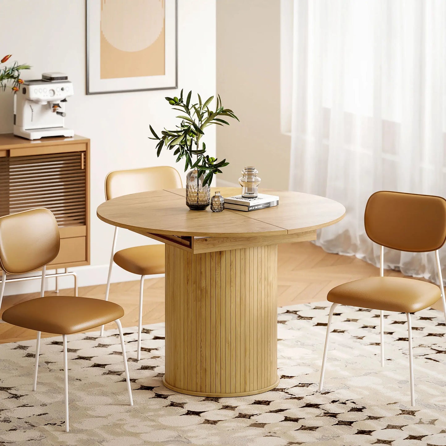 Extendable Kitchen Table, 43.5"-59", Natural Wood Finish, Natural Wood Dining Tables at Gallery Canada