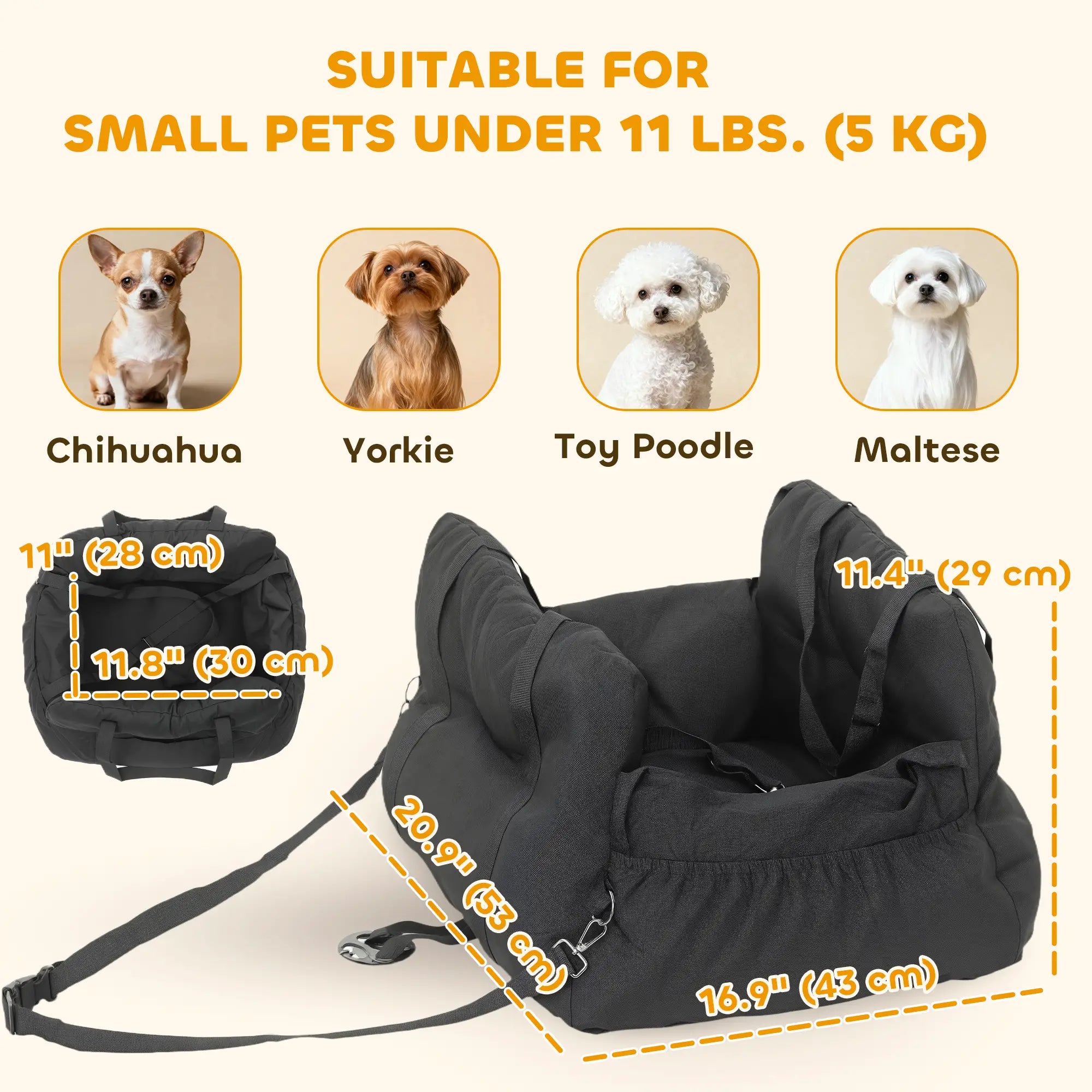 Dog Car Seat for Small Pets, Machine Washable, with Cushion, Black Dog Bike Trailers & Strollers at Gallery Canada