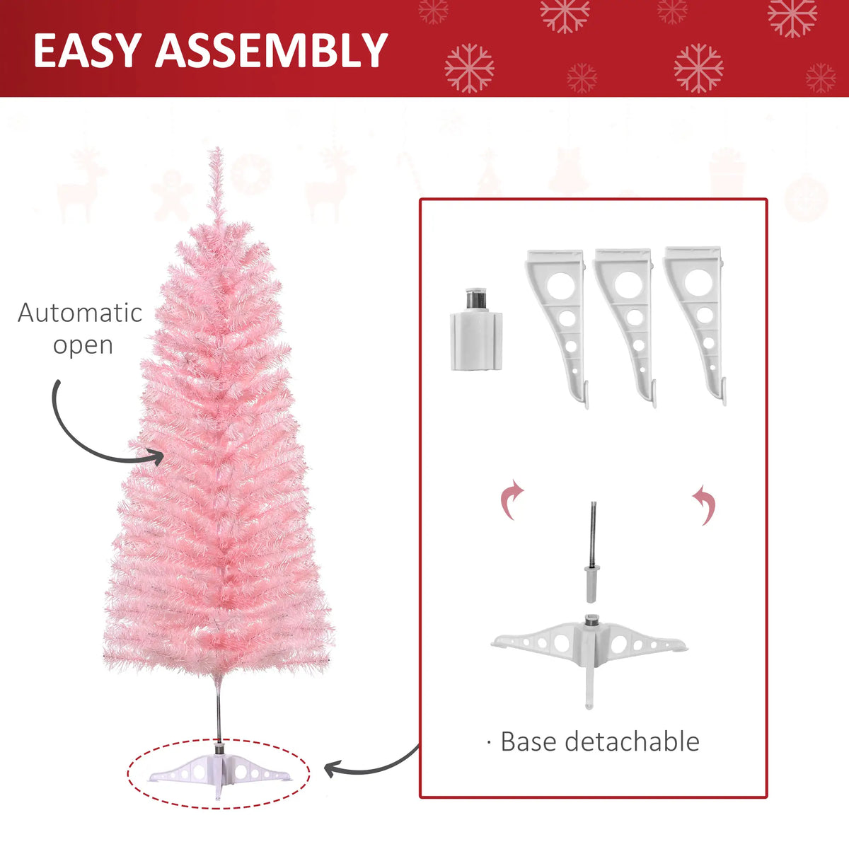4FT Artificial Christmas Tree, Automatic Open, Holiday Decoration, Pink Artificial Christmas Trees at Gallery Canada