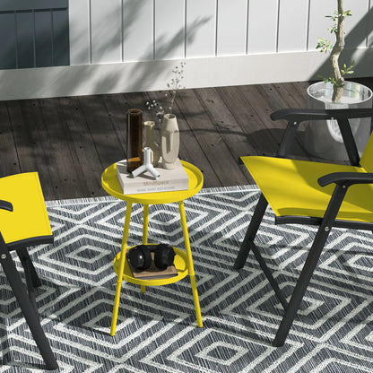 Round Garden Table, 2-Tier Small Side Table, Metal Patio Table, Yellow Patio Side Tables at Gallery Canada