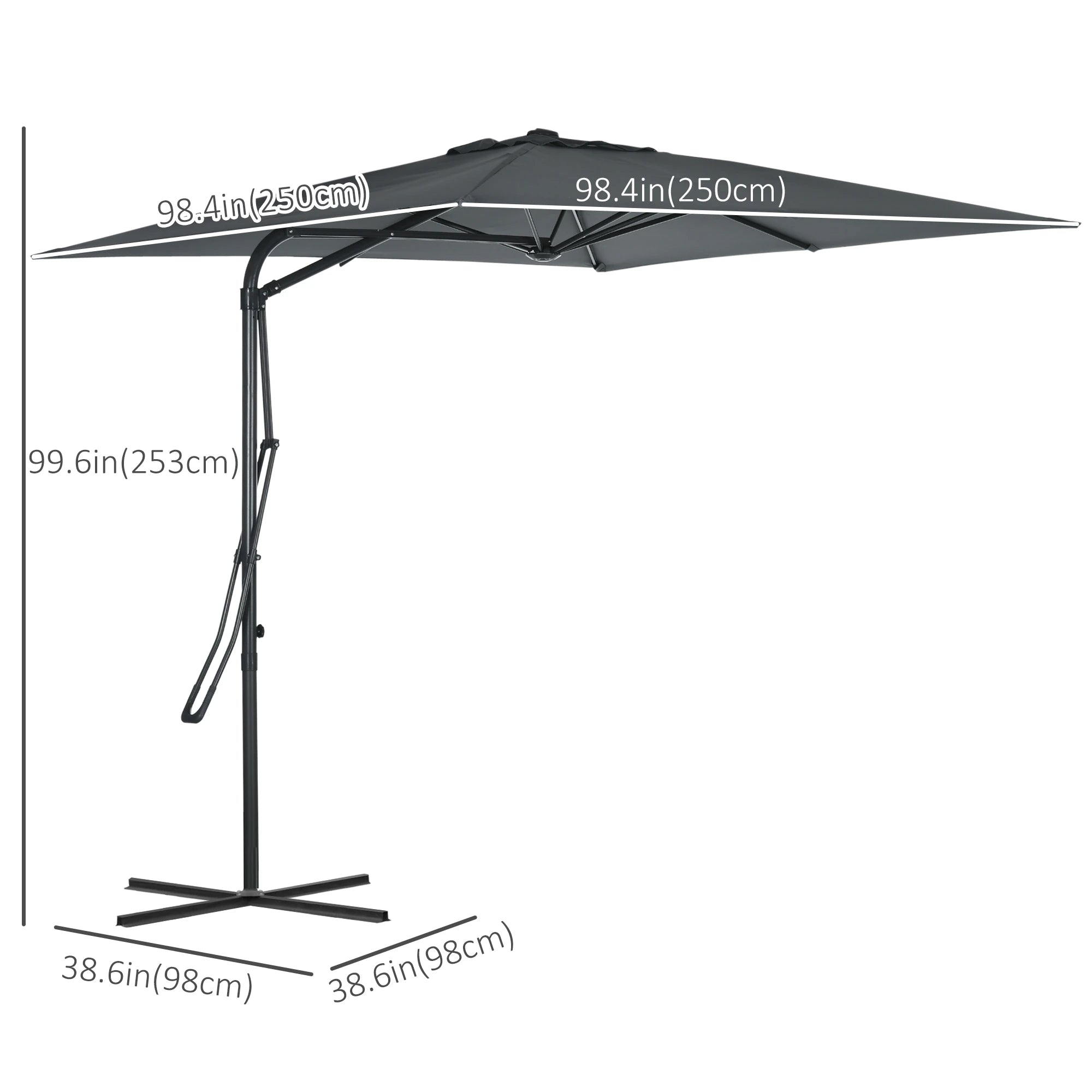 8FT Cantilever Patio Umbrella, Offset with Cross Base, Dark Gray Cantilever Umbrellas at Gallery Canada