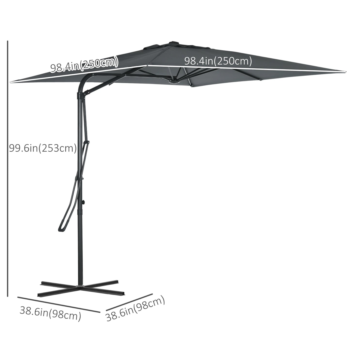 8FT Cantilever Patio Umbrella, Offset with Cross Base, Dark Gray Cantilever Umbrellas at Gallery Canada
