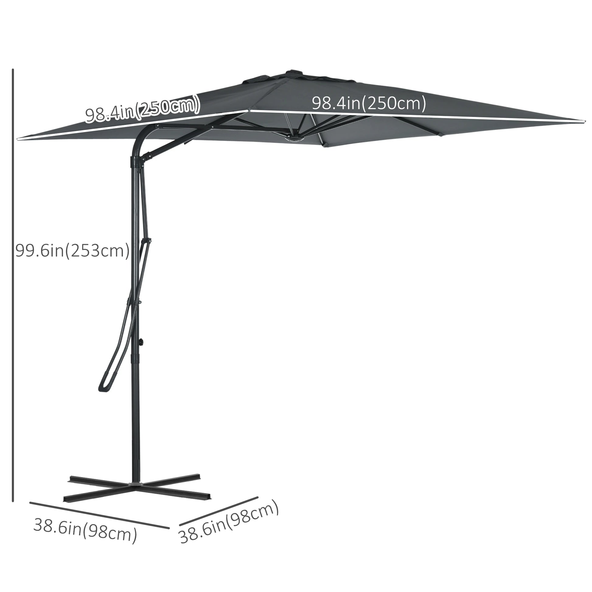 8FT Cantilever Patio Umbrella, Offset with Cross Base, Dark Gray Cantilever Umbrellas at Gallery Canada