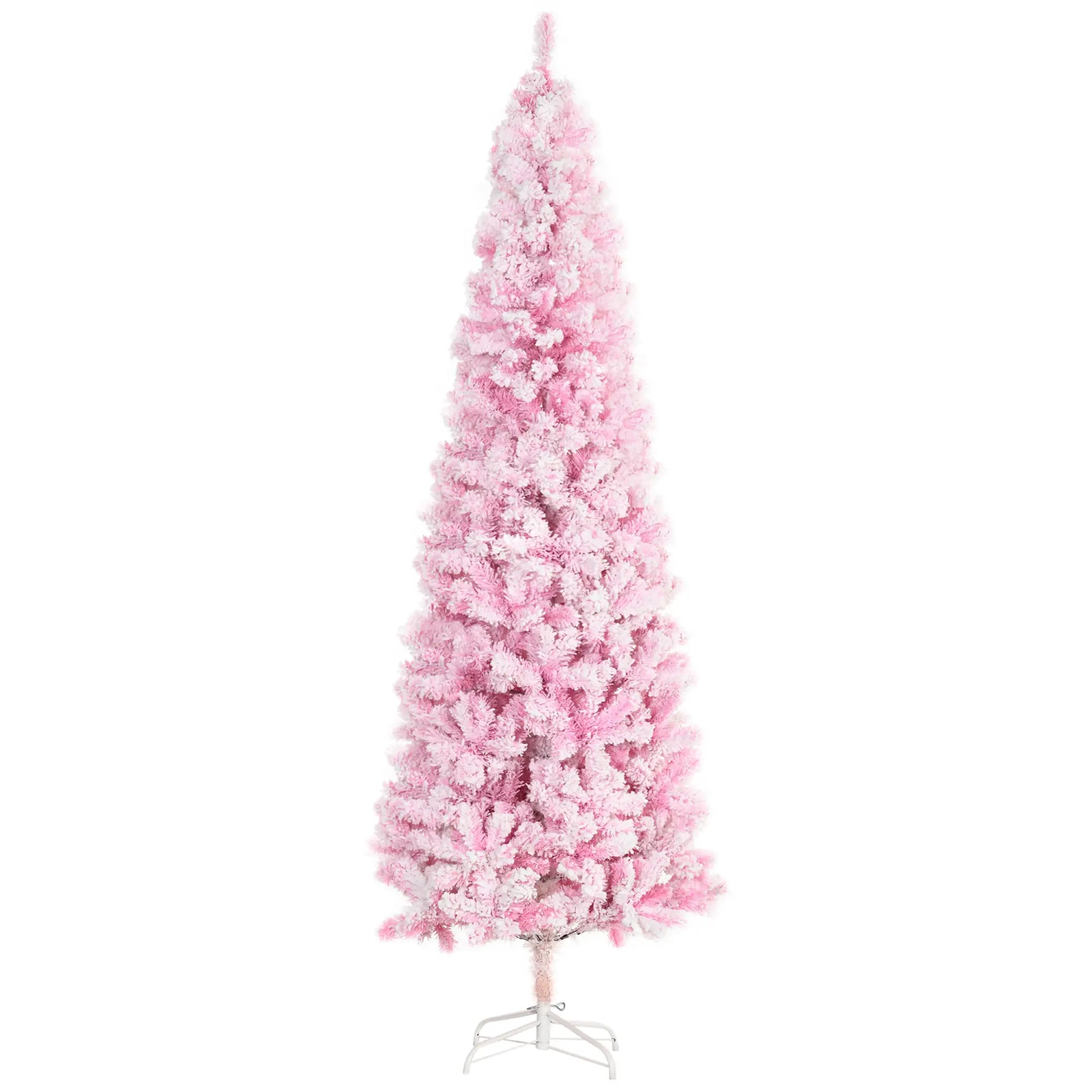 7.5 FT Snow Flocked Artificial Christmas Tree, Pencil Design, Pink Pencil Christmas Trees Pink, White at Gallery Canada