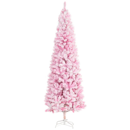 7.5 FT Snow Flocked Artificial Christmas Tree, Pencil Design, Pink Pencil Christmas Trees Pink, White at Gallery Canada