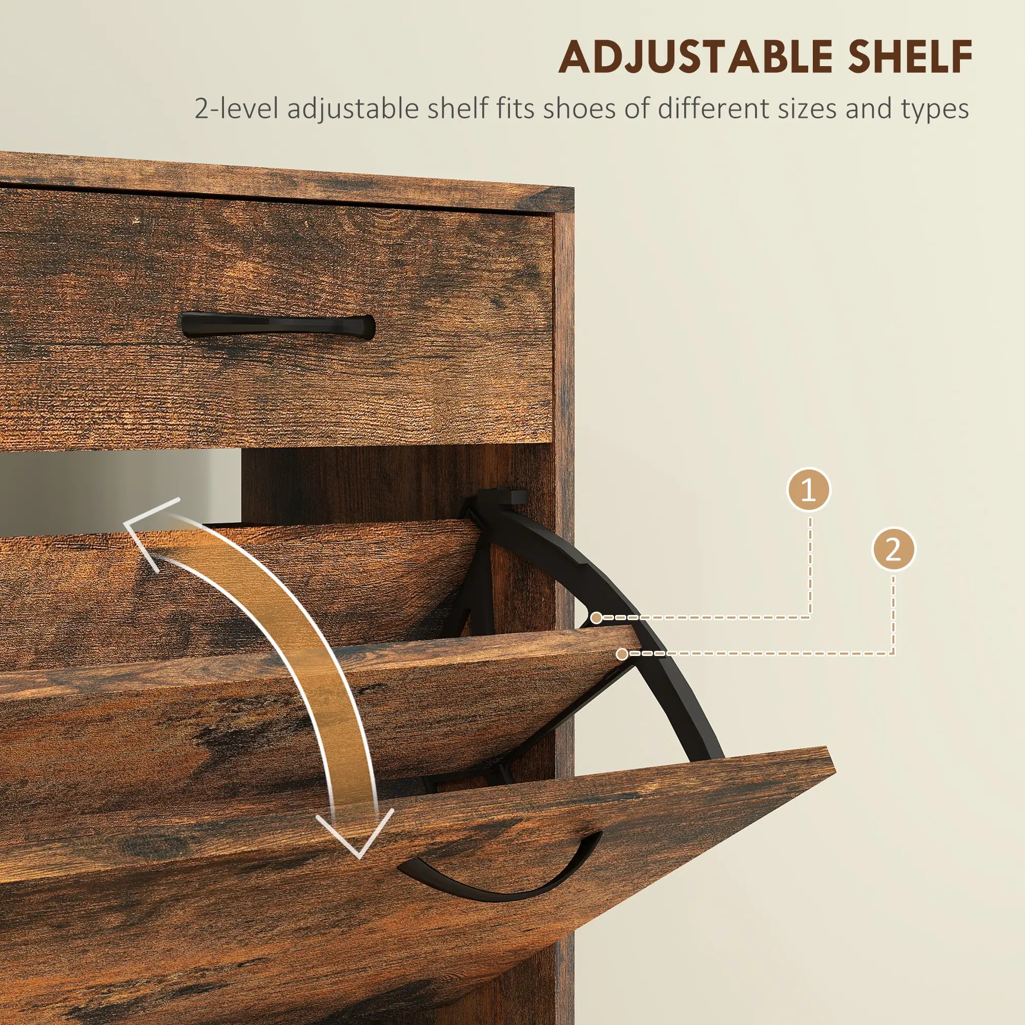 Narrow Shoe Storage, 2 Flip Drawers, Adjustable Shelves, 12 Pairs, Brown Shoe Storage Cabinets & Racks at Gallery Canada