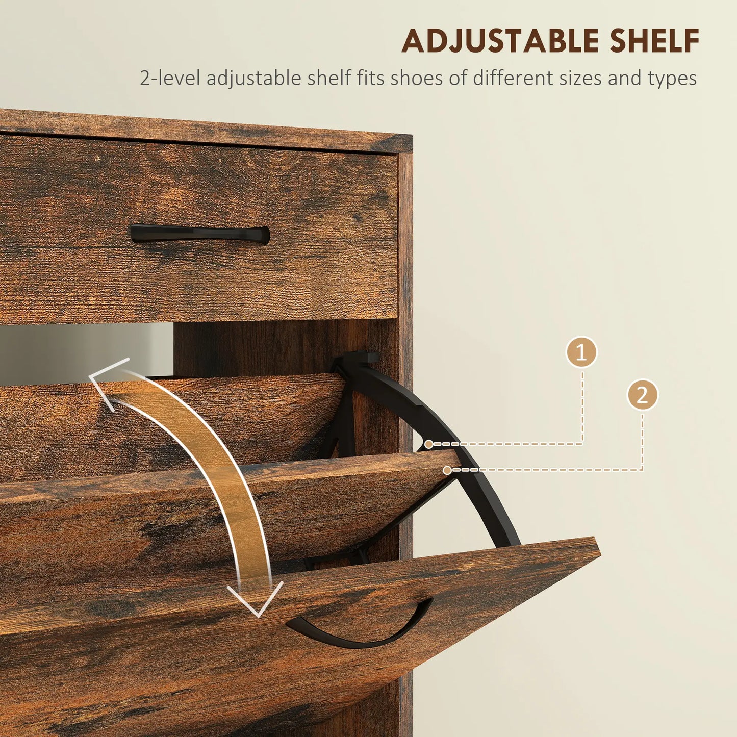 Narrow Shoe Storage, 2 Flip Drawers, Adjustable Shelves, 12 Pairs, Brown Shoe Storage Cabinets & Racks at Gallery Canada