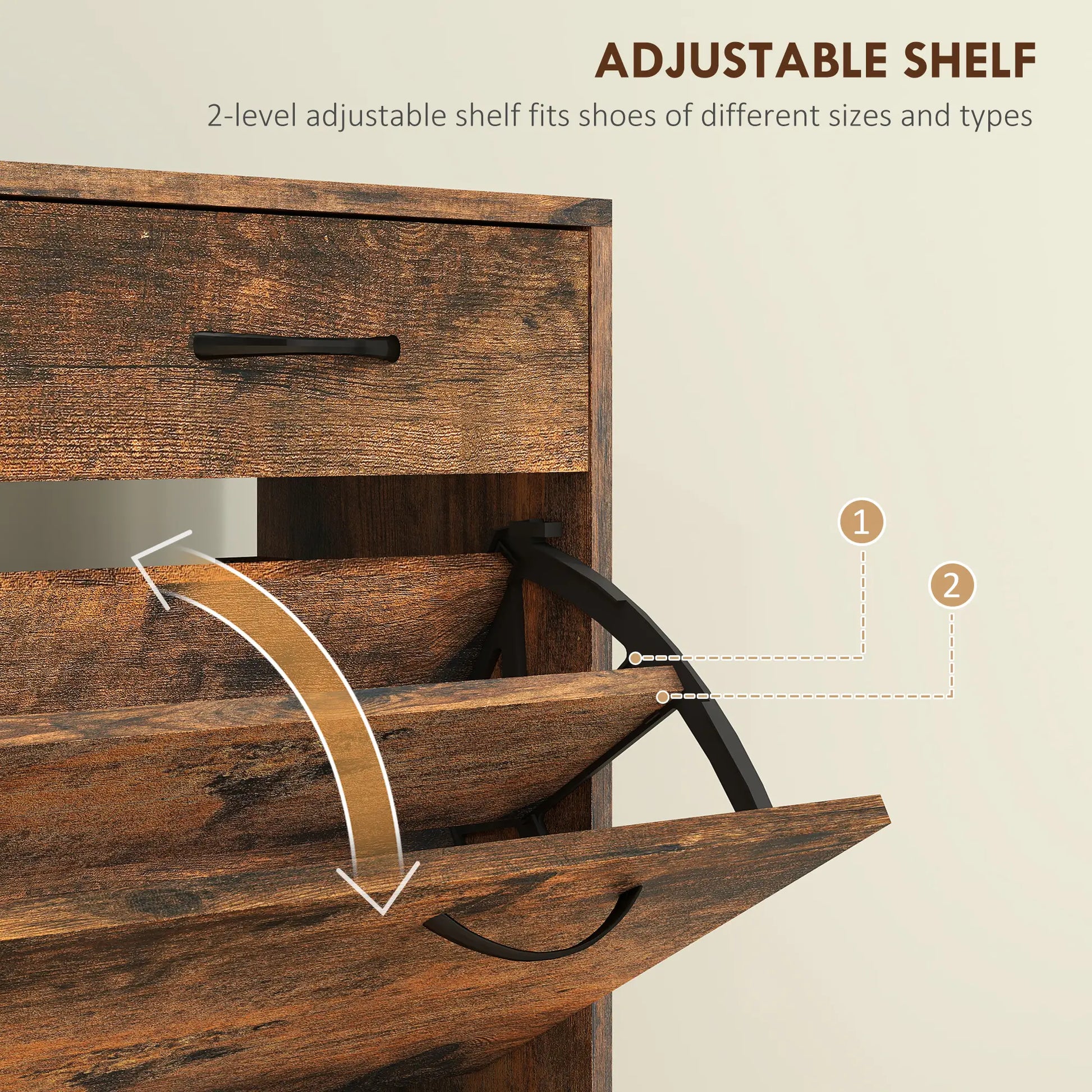 Narrow Shoe Storage, 2 Flip Drawers, Adjustable Shelves, 12 Pairs, Brown Shoe Storage Cabinets & Racks at Gallery Canada