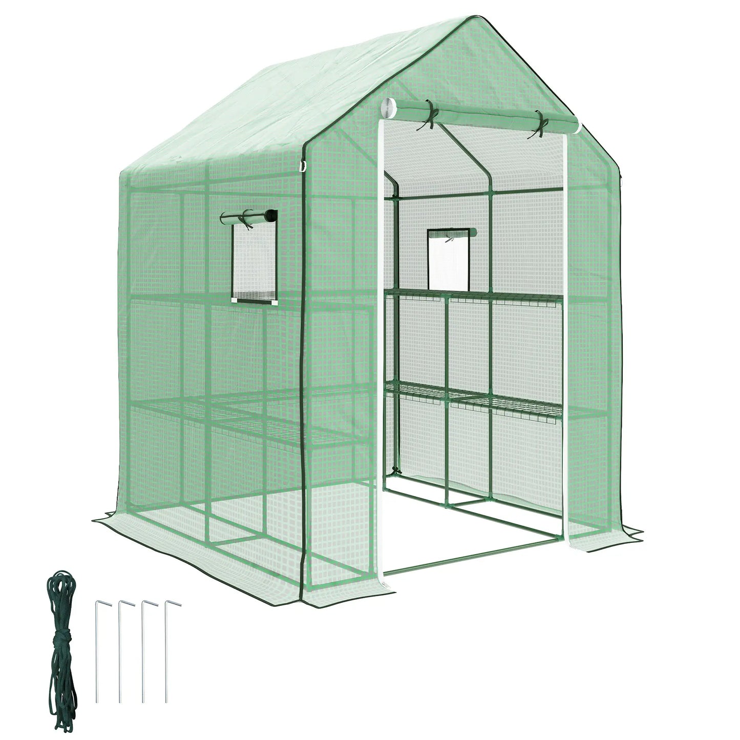 Portable Walk-In Greenhouse, 4.6' x 4.7', 2 Tier U-Shaped Shelves, Green