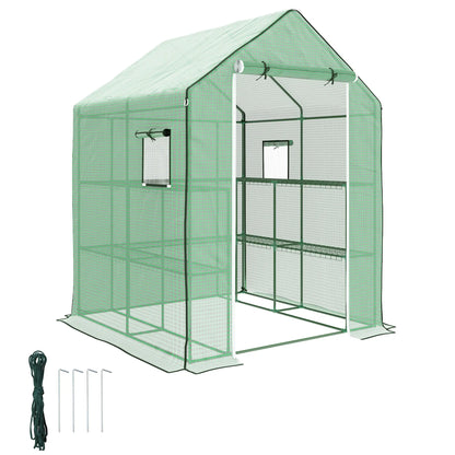Portable Walk-In Greenhouse, 4.6' x 4.7', 2 Tier U-Shaped Shelves, Green